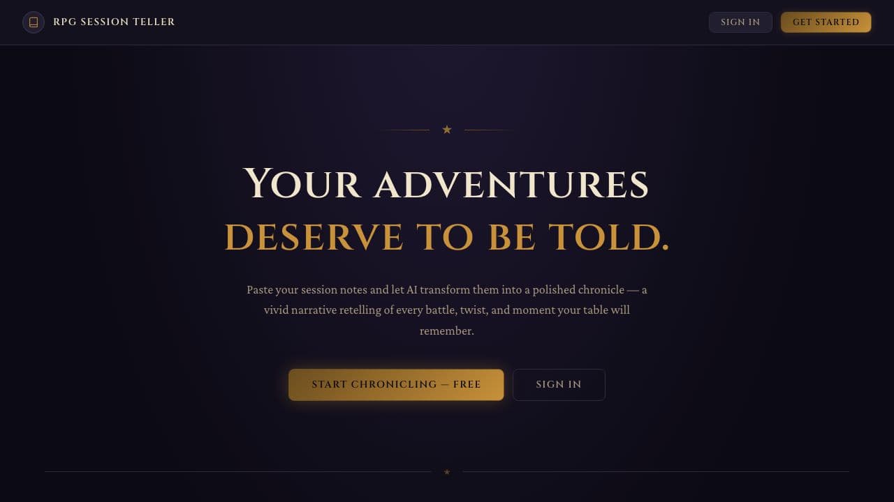 Screenshot of RPG Session Teller