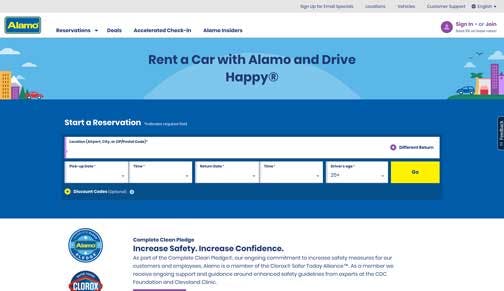 Screenshot of Alamo Rent a Car's website