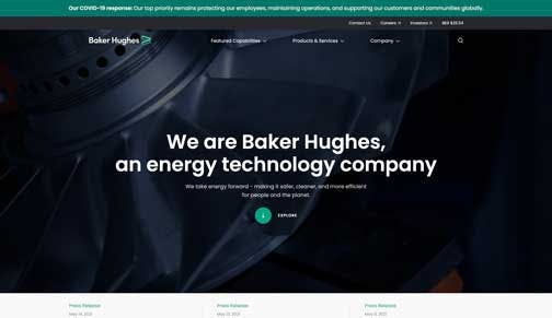 Screenshot of Baker Hughes's website